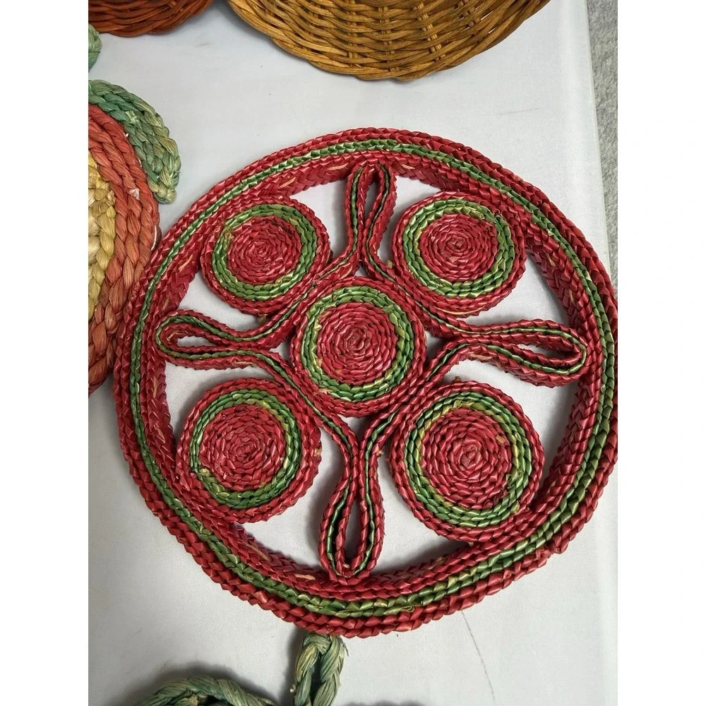 Vintage Raffia Straw Wicker Rattan Trivet Hot Pad Wall Decor Boho Lot Of 10